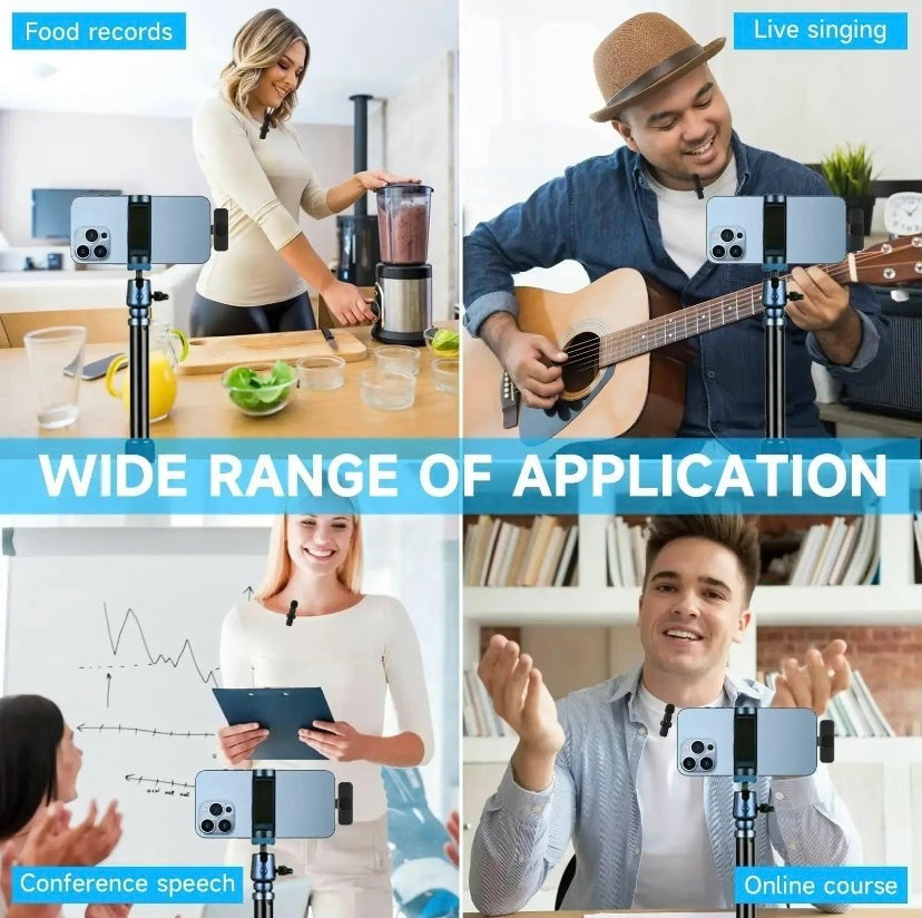 KTX-850323 Rechargeable Wireless Lavalier Microphone for iPhone 15 & 16, Easy Setup, Noise Reduction, Clip-On, Long Range Audio Recording