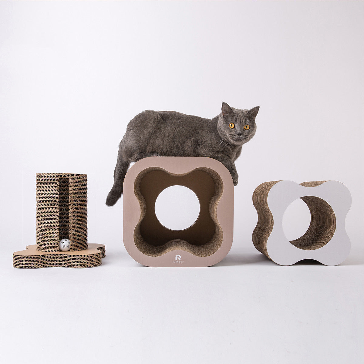 HKM-850451 Corrugated Cat Scratching Board with Tunnel and Jumping Platform