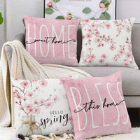 HKM-850515 Cherry Blossom Design Short Velvet Cushion Cover, 45x45cm, Stylish Home Decor