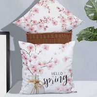 HKM-850515 Cherry Blossom Design Short Velvet Cushion Cover, 45x45cm, Stylish Home Decor