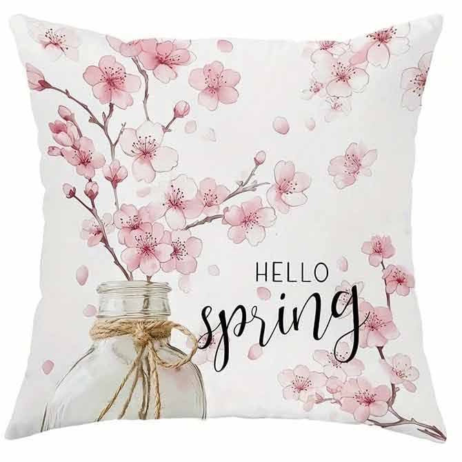 HKM-850515 Cherry Blossom Design Short Velvet Cushion Cover, 45x45cm, Stylish Home Decor