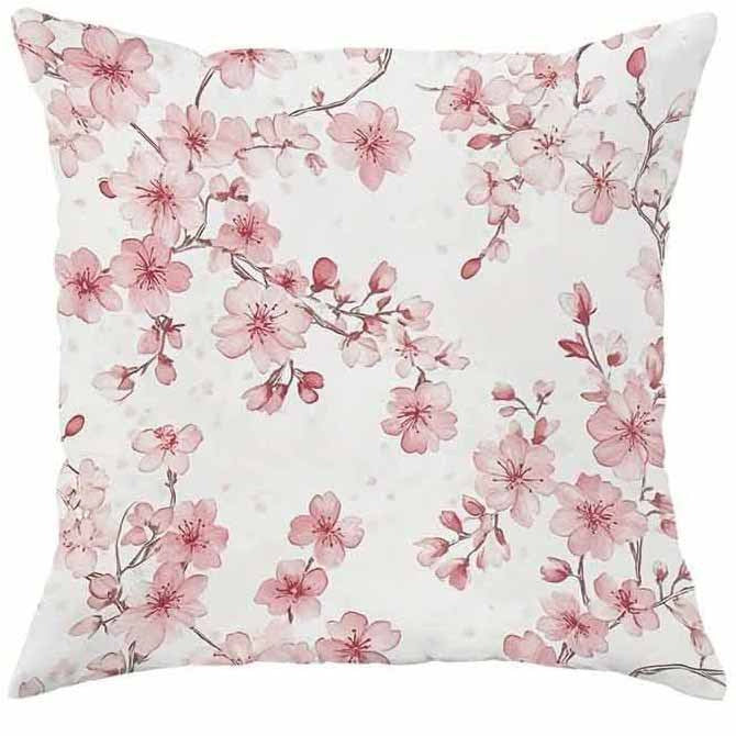 HKM-850515 Cherry Blossom Design Short Velvet Cushion Cover, 45x45cm, Stylish Home Decor