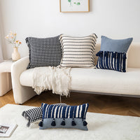 HKM-850579 Minimalist Retro Striped Pillow Cover with Geometric Patterns in Various Colors