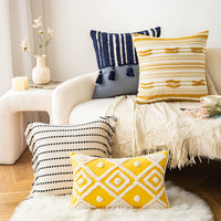 HKM-850579 Minimalist Retro Striped Pillow Cover with Geometric Patterns in Various Colors