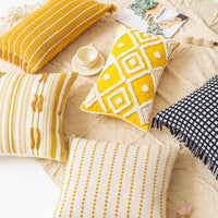 HKM-850579 Minimalist Retro Striped Pillow Cover with Geometric Patterns in Various Colors