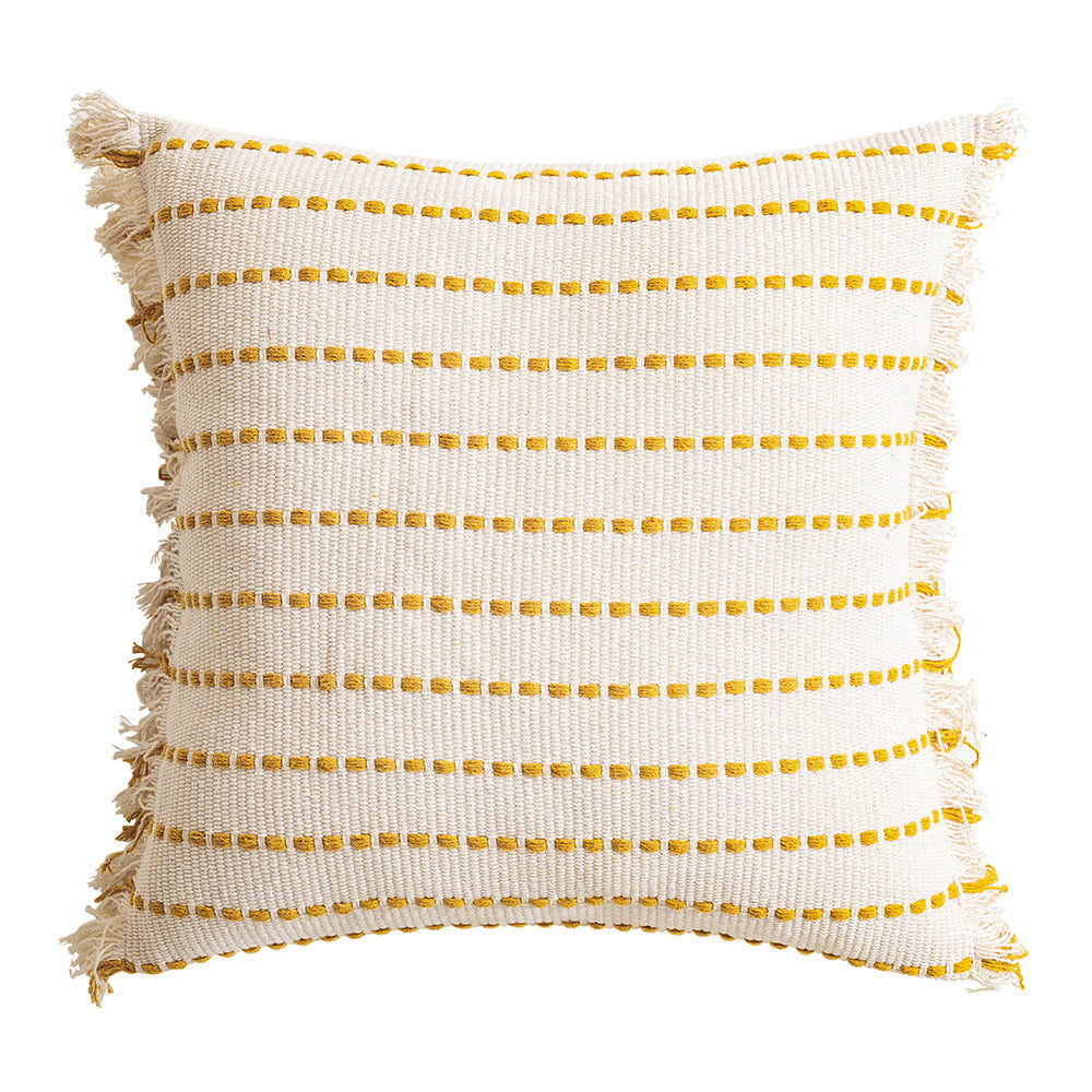 HKM-850579 Minimalist Retro Striped Pillow Cover with Geometric Patterns in Various Colors
