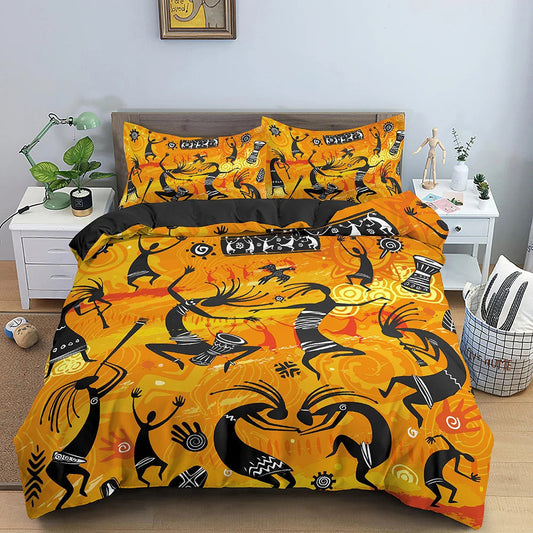 HKM-850771 African-Inspired Digital Print Three-Piece Bedding Set with Duvet Cover and Pillowcases