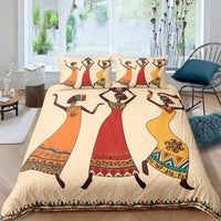 HKM-850771 African-Inspired Digital Print Three-Piece Bedding Set with Duvet Cover and Pillowcases