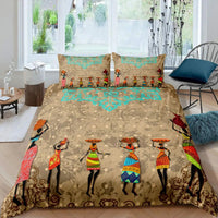 HKM-850771 African-Inspired Digital Print Three-Piece Bedding Set with Duvet Cover and Pillowcases