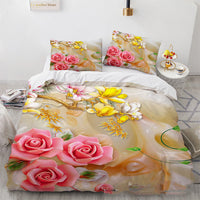 HKM-851091 Floral Digital Printed Three-Piece Bedding Set for 1.8m Bed