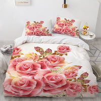 HKM-851091 Floral Digital Printed Three-Piece Bedding Set for 1.8m Bed