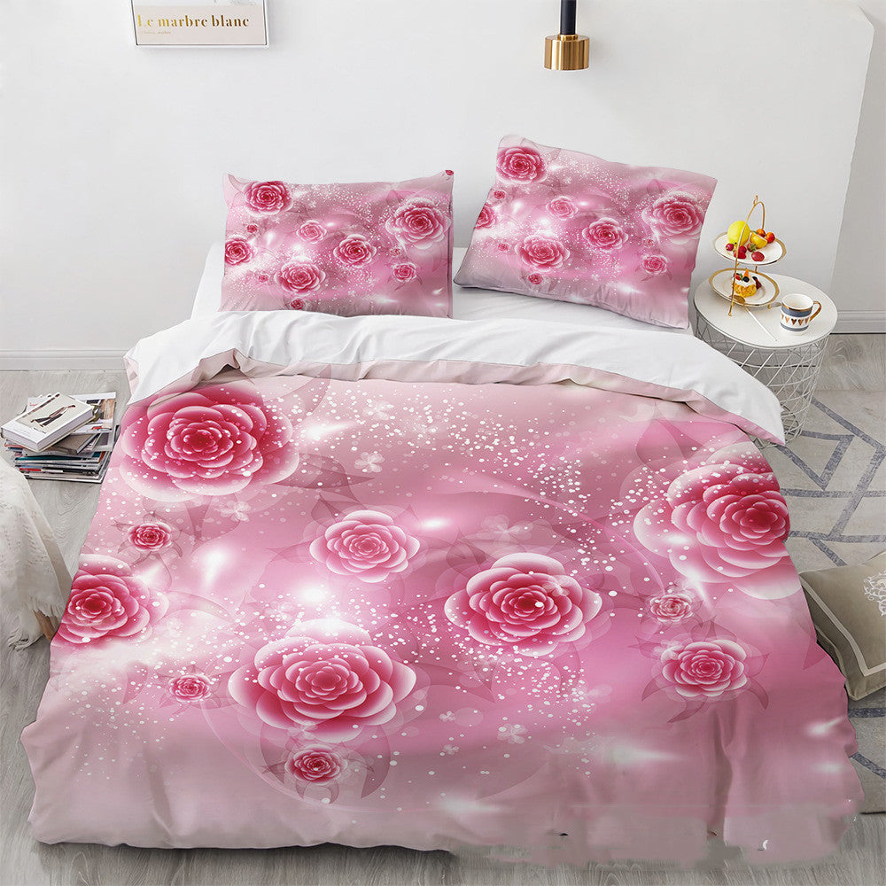 HKM-851091 Floral Digital Printed Three-Piece Bedding Set for 1.8m Bed