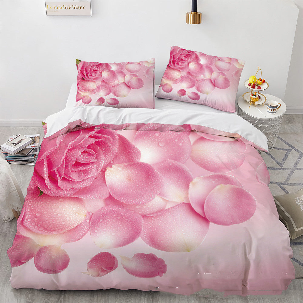 HKM-851091 Floral Digital Printed Three-Piece Bedding Set for 1.8m Bed