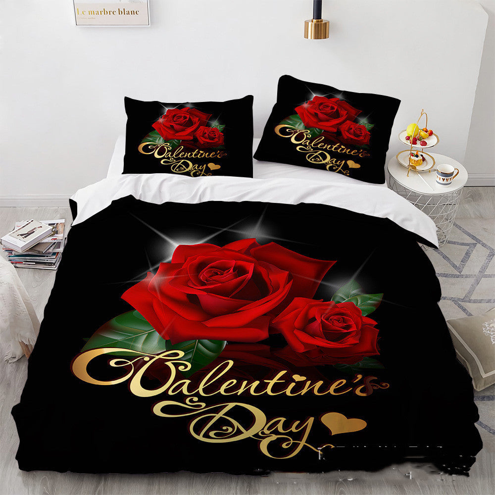 HKM-851091 Floral Digital Printed Three-Piece Bedding Set for 1.8m Bed