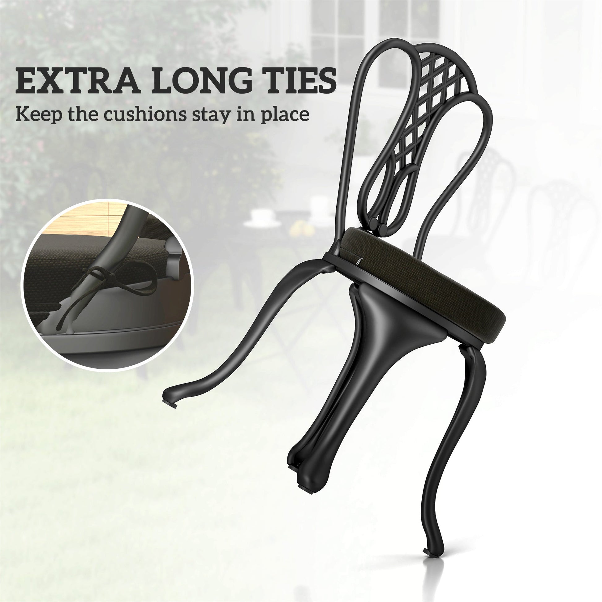 HKM-851155 Round Black Patio Chair Cushions Set of 4, 15 x 15 x 3, Machine Washable with Ties