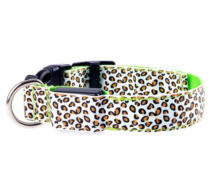 HKM-851283 Adjustable LED Safety Dog Collar with Nylon Leopard Design
