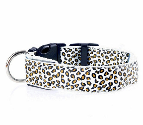 HKM-851283 Adjustable LED Safety Dog Collar with Nylon Leopard Design