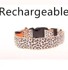 HKM-851283 Adjustable LED Safety Dog Collar with Nylon Leopard Design