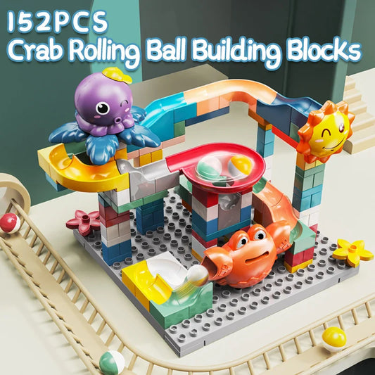 HKM-851347 152 PCS Crab Rolling Ball Sliding Track Building Block Set for Kids - Educational Construction Toy for Ages 3 and Up