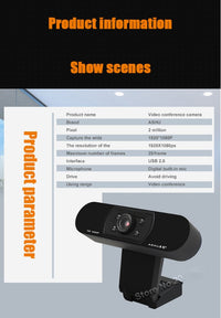 HKM-851475 HD Webcam with Built-in Microphone, 1920x1080 Resolution, 85° Rotatable Lens, Compatible with Various Video Conferencing Applications
