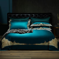 HKM-851539 Luxury Burgundy Four-Piece Wedding Bed Set with Satin Weaving and Cotton Fabric
