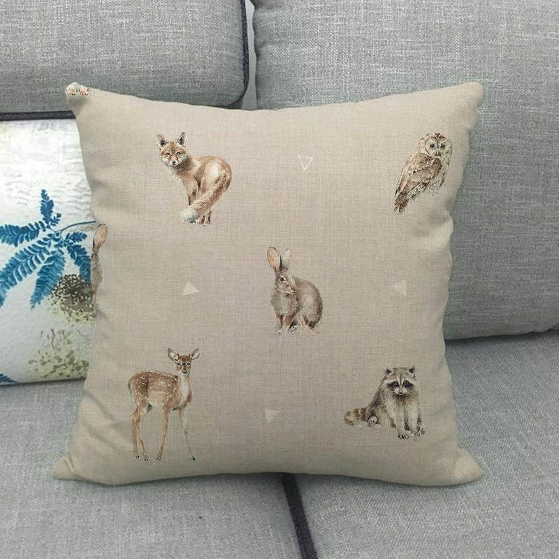 HKM-851731 Gray Animal Print Linen Pillow Cover - 45x45cm Decorative Cushion Cover