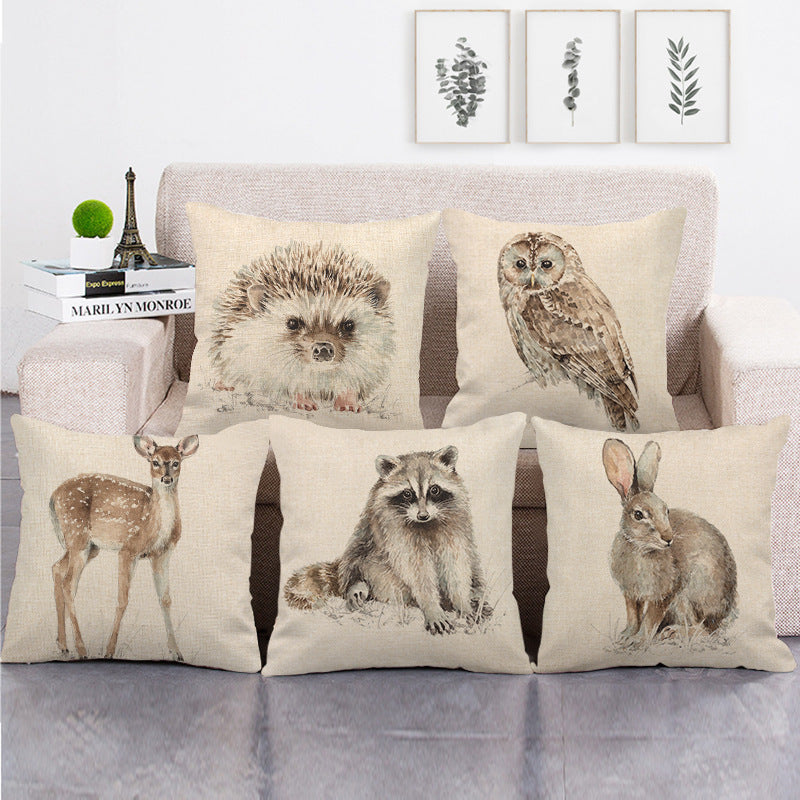 HKM-851731 Gray Animal Print Linen Pillow Cover - 45x45cm Decorative Cushion Cover