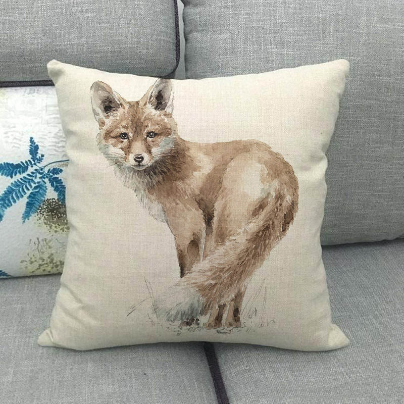 HKM-851731 Gray Animal Print Linen Pillow Cover - 45x45cm Decorative Cushion Cover