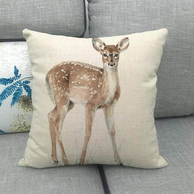 HKM-851731 Gray Animal Print Linen Pillow Cover - 45x45cm Decorative Cushion Cover