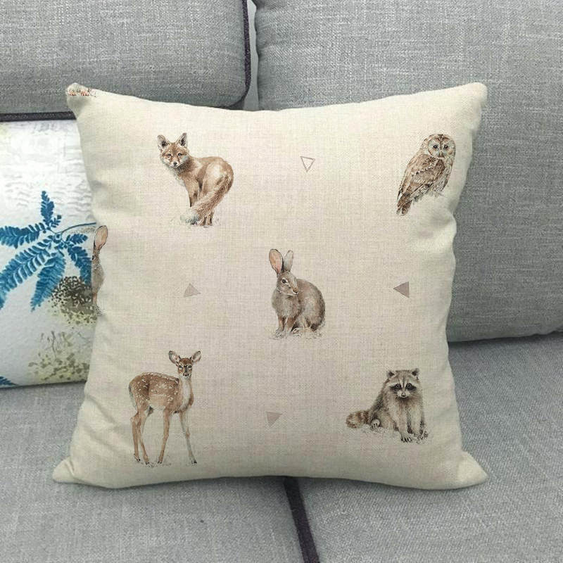 HKM-851731 Gray Animal Print Linen Pillow Cover - 45x45cm Decorative Cushion Cover