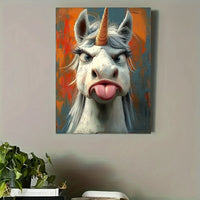 HKM-851859 Whimsical Unicorn Canvas Art Print with Wooden Frame for Creative Home Decor