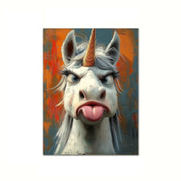 HKM-851859 Whimsical Unicorn Canvas Art Print with Wooden Frame for Creative Home Decor
