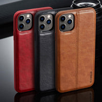 HKM-851859 iPhone 11 Compatible Anti-Fall Protective Soft Shell Case in Brown, Black, and Red Faux Leather