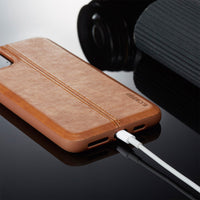 HKM-851859 iPhone 11 Compatible Anti-Fall Protective Soft Shell Case in Brown, Black, and Red Faux Leather