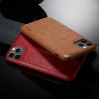 HKM-851859 iPhone 11 Compatible Anti-Fall Protective Soft Shell Case in Brown, Black, and Red Faux Leather