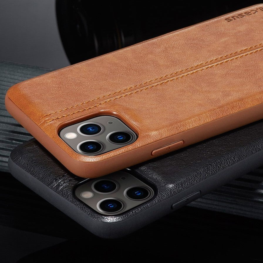 HKM-851859 iPhone 11 Compatible Anti-Fall Protective Soft Shell Case in Brown, Black, and Red Faux Leather