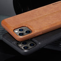 HKM-851859 iPhone 11 Compatible Anti-Fall Protective Soft Shell Case in Brown, Black, and Red Faux Leather