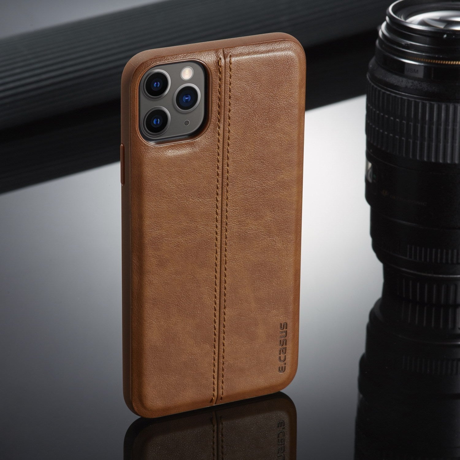 HKM-851859 iPhone 11 Compatible Anti-Fall Protective Soft Shell Case in Brown, Black, and Red Faux Leather