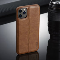 HKM-851859 iPhone 11 Compatible Anti-Fall Protective Soft Shell Case in Brown, Black, and Red Faux Leather