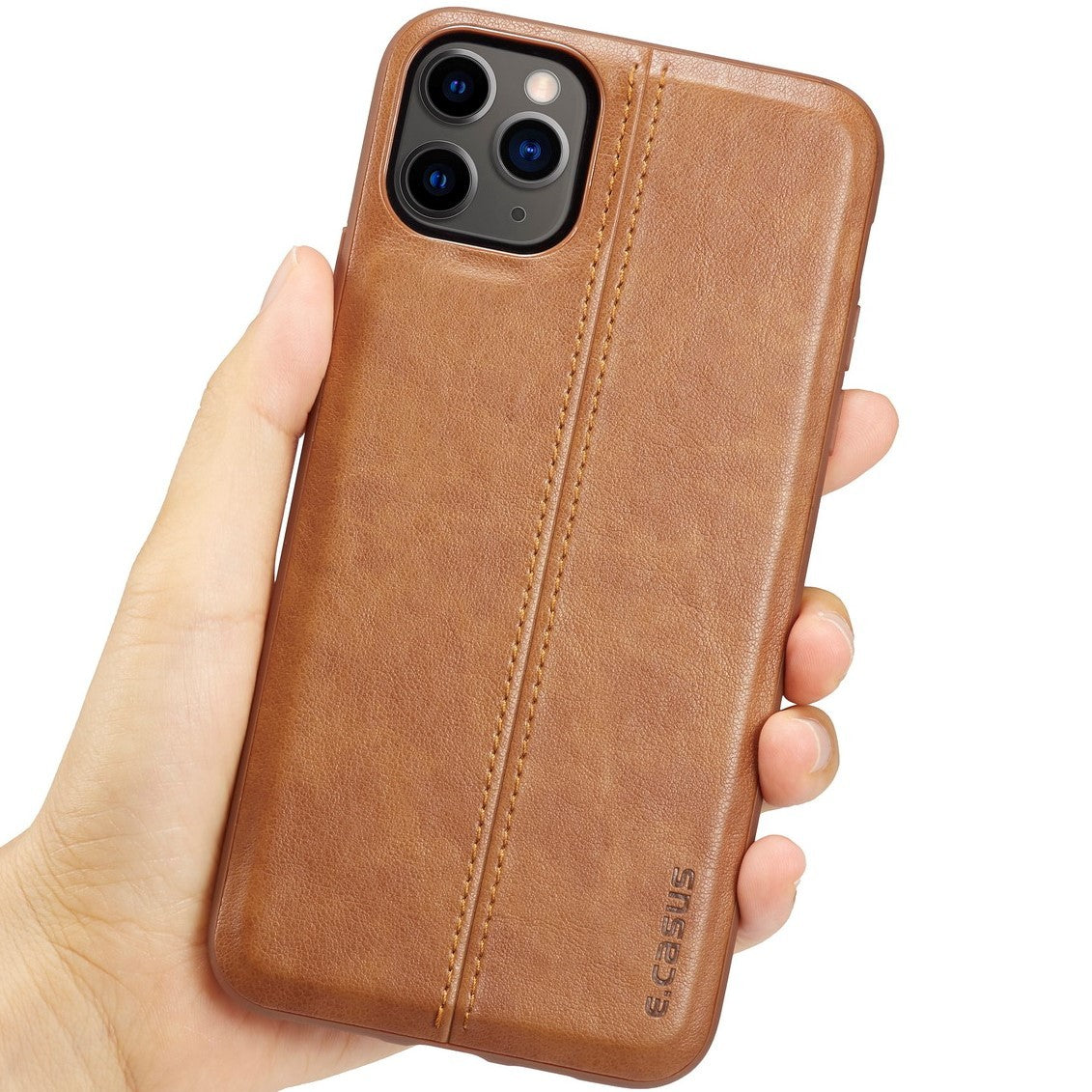HKM-851859 iPhone 11 Compatible Anti-Fall Protective Soft Shell Case in Brown, Black, and Red Faux Leather