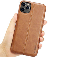 HKM-851859 iPhone 11 Compatible Anti-Fall Protective Soft Shell Case in Brown, Black, and Red Faux Leather