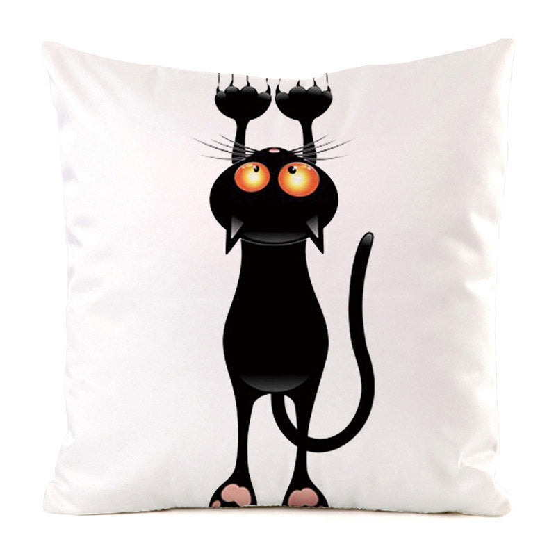 HKM-851987 Black Cat Stripe Imitation Silk Cushion Pillow Cover - 45x45cm Modern Home Decor