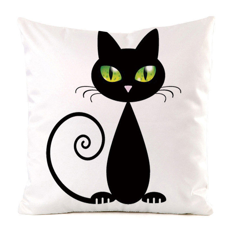 HKM-851987 Black Cat Stripe Imitation Silk Cushion Pillow Cover - 45x45cm Modern Home Decor