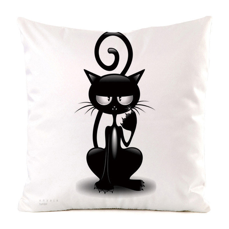 HKM-851987 Black Cat Stripe Imitation Silk Cushion Pillow Cover - 45x45cm Modern Home Decor