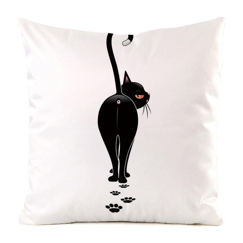 HKM-851987 Black Cat Stripe Imitation Silk Cushion Pillow Cover - 45x45cm Modern Home Decor