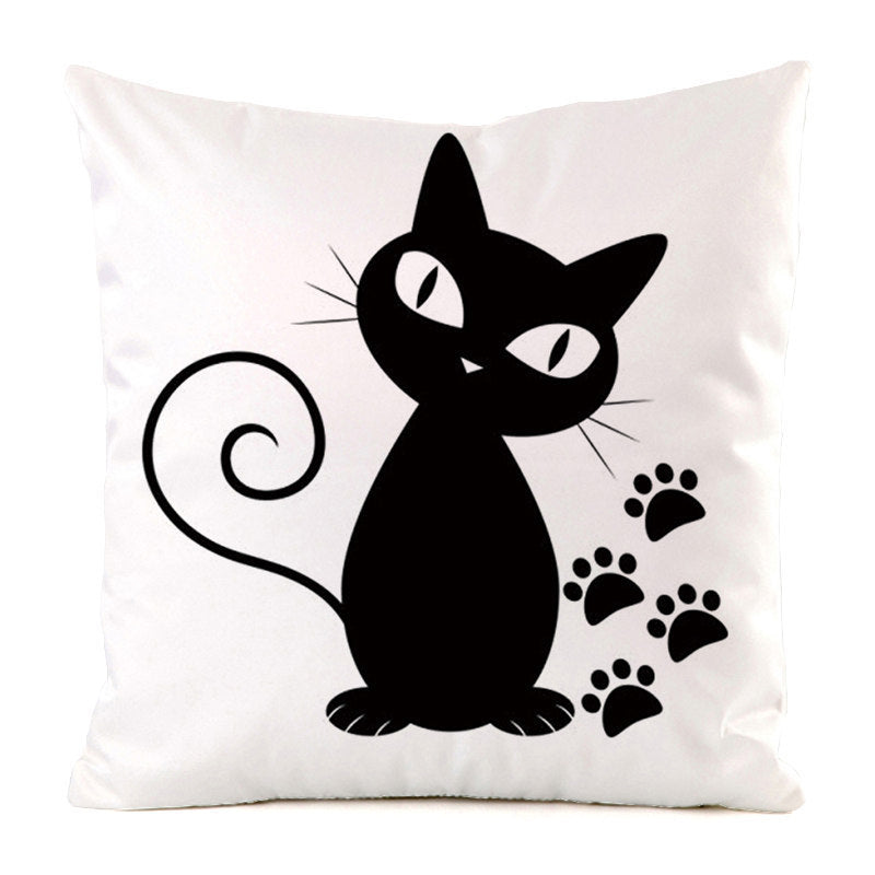 HKM-851987 Black Cat Stripe Imitation Silk Cushion Pillow Cover - 45x45cm Modern Home Decor
