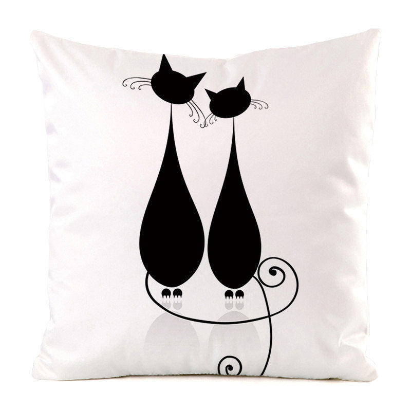 HKM-851987 Black Cat Stripe Imitation Silk Cushion Pillow Cover - 45x45cm Modern Home Decor