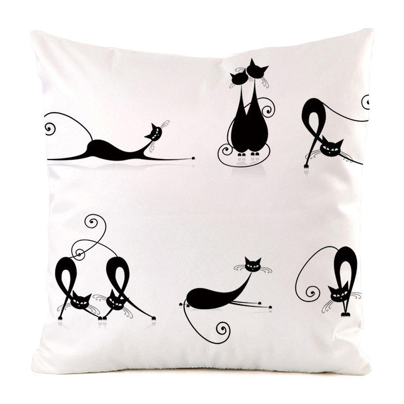 HKM-851987 Black Cat Stripe Imitation Silk Cushion Pillow Cover - 45x45cm Modern Home Decor