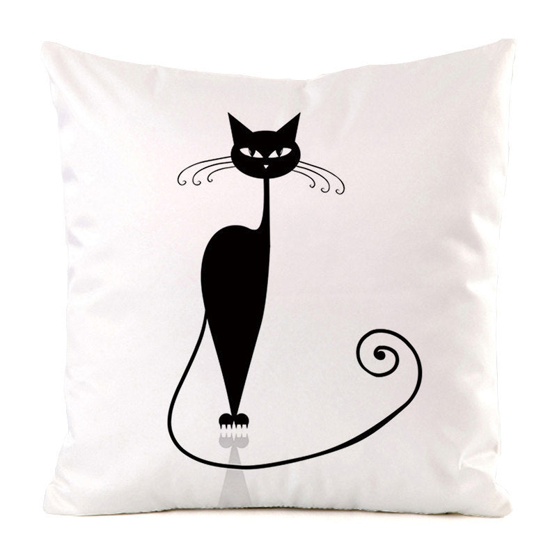 HKM-851987 Black Cat Stripe Imitation Silk Cushion Pillow Cover - 45x45cm Modern Home Decor