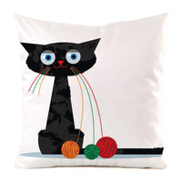 HKM-851987 Black Cat Stripe Imitation Silk Cushion Pillow Cover - 45x45cm Modern Home Decor